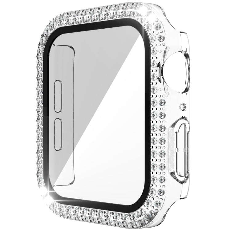 เคสเรือนนาฬิกา PC ประดับเพชรสองแถว + กระจกนิรภัยสำหรับ Apple Watch Series, 3&2&1 38mm, 3&2&1 42mm