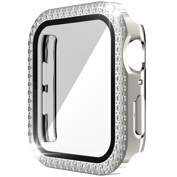 เคสเรือนนาฬิกา PC ประดับเพชรสองแถว + กระจกนิรภัยสำหรับ Apple Watch Series, 3&2&1 38mm, 3&2&1 42mm