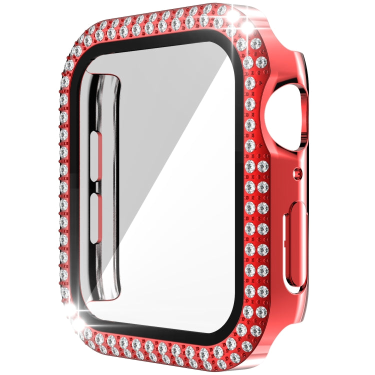 เคสเรือนนาฬิกา PC ประดับเพชรสองแถว + กระจกนิรภัยสำหรับ Apple Watch Series, 3&2&1 38mm, 3&2&1 42mm