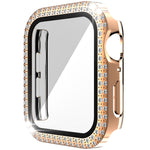 เคสเรือนนาฬิกา PC ประดับเพชรสองแถว + กระจกนิรภัยสำหรับ Apple Watch Series, 3&2&1 38mm, 3&2&1 42mm