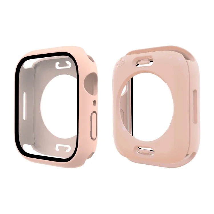 เคสกันน้ำ PC + ฟิล์มกระจกนิรภัยพร้อมฝาปิดล่างสำหรับ Apple Watch Series 9 / 8 / 7 45mm, 9 / 8 / 7 41mm, 9 / 8 / 7 45mm