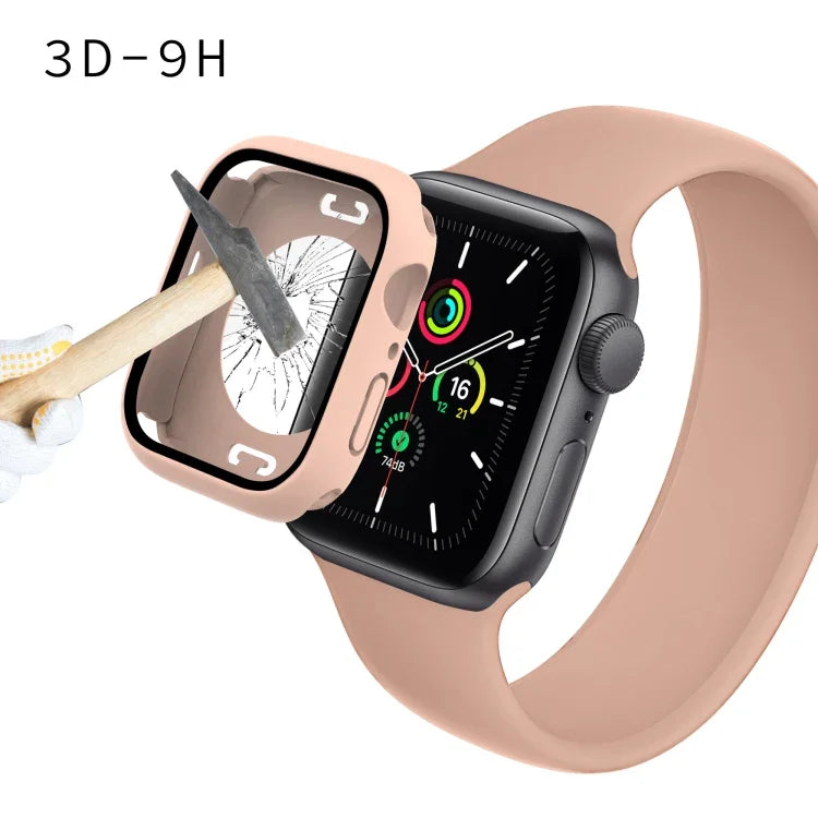 เคสกันน้ำ PC + ฟิล์มกระจกนิรภัยพร้อมฝาปิดล่างสำหรับ Apple Watch Series 9 / 8 / 7 45mm, 9 / 8 / 7 41mm, 9 / 8 / 7 45mm