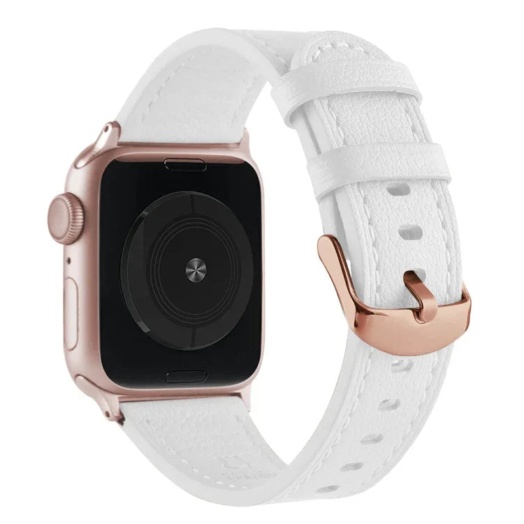 สายรัดนาฬิกาหนังแท้เอวเล็ก สำหรับ Apple Watch Series, 7 41mm / 6&SE&5&4 40mm / 3&2&1 38mm, 7 45mm / 6&SE&5&4 44mm / 3&2&1 42mm