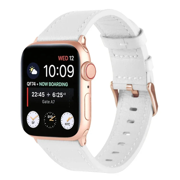 สายรัดนาฬิกาหนังแท้เอวเล็ก สำหรับ Apple Watch Series, 7 41mm / 6&SE&5&4 40mm / 3&2&1 38mm, 7 45mm / 6&SE&5&4 44mm / 3&2&1 42mm