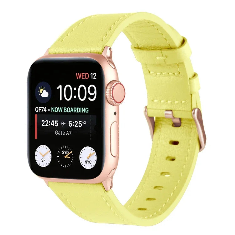 สายรัดนาฬิกาหนังแท้เอวเล็ก สำหรับ Apple Watch Series, 7 41mm / 6&SE&5&4 40mm / 3&2&1 38mm, 7 45mm / 6&SE&5&4 44mm / 3&2&1 42mm