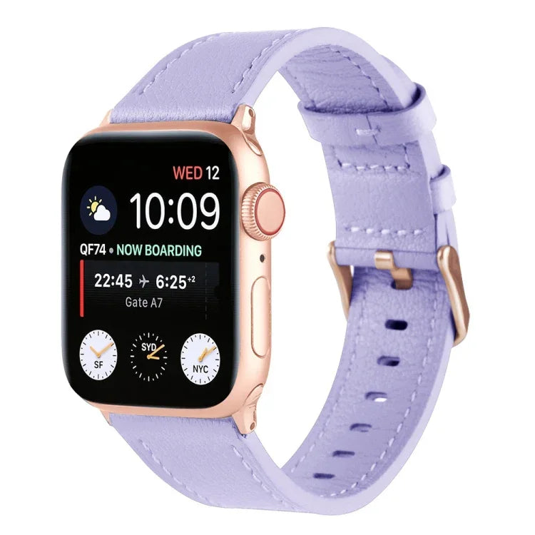 สายรัดนาฬิกาหนังแท้เอวเล็ก สำหรับ Apple Watch Series, 7 41mm / 6&SE&5&4 40mm / 3&2&1 38mm, 7 45mm / 6&SE&5&4 44mm / 3&2&1 42mm