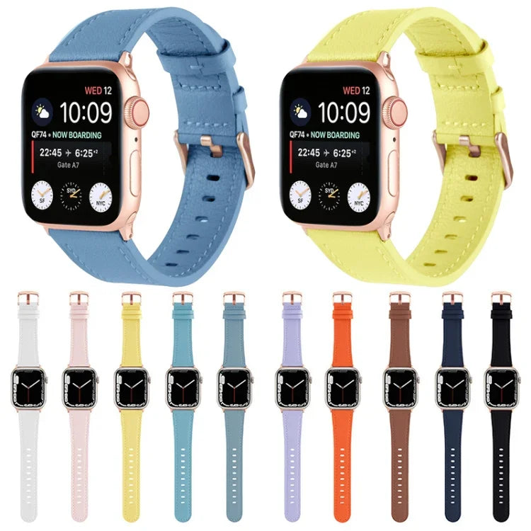 สายรัดนาฬิกาหนังแท้เอวเล็ก สำหรับ Apple Watch Series, 7 41mm / 6&SE&5&4 40mm / 3&2&1 38mm, 7 45mm / 6&SE&5&4 44mm / 3&2&1 42mm