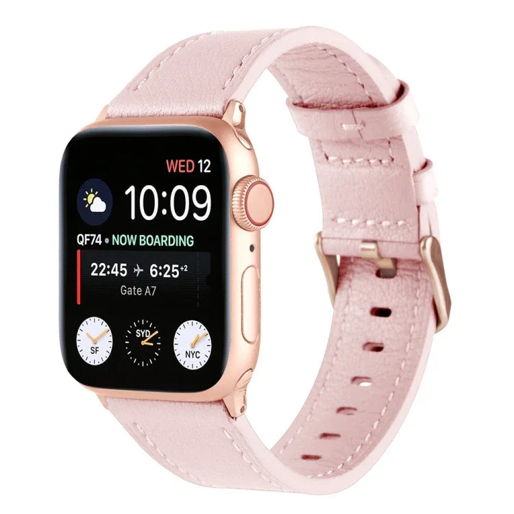 สายรัดนาฬิกาหนังแท้เอวเล็ก สำหรับ Apple Watch Series, 7 41mm / 6&SE&5&4 40mm / 3&2&1 38mm, 7 45mm / 6&SE&5&4 44mm / 3&2&1 42mm