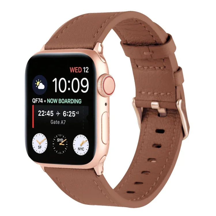 สายรัดนาฬิกาหนังแท้เอวเล็ก สำหรับ Apple Watch Series, 7 41mm / 6&SE&5&4 40mm / 3&2&1 38mm, 7 45mm / 6&SE&5&4 44mm / 3&2&1 42mm