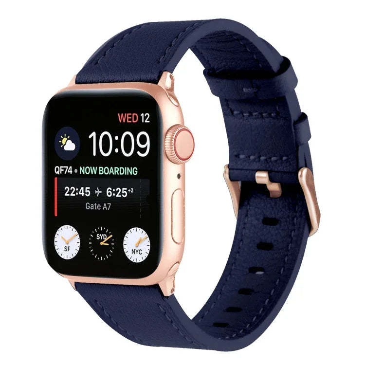 สายรัดนาฬิกาหนังแท้เอวเล็ก สำหรับ Apple Watch Series, 7 41mm / 6&SE&5&4 40mm / 3&2&1 38mm, 7 45mm / 6&SE&5&4 44mm / 3&2&1 42mm