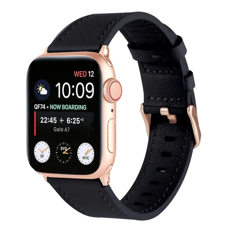 สายรัดนาฬิกาหนังแท้เอวเล็ก สำหรับ Apple Watch Series, 7 41mm / 6&SE&5&4 40mm / 3&2&1 38mm, 7 45mm / 6&SE&5&4 44mm / 3&2&1 42mm