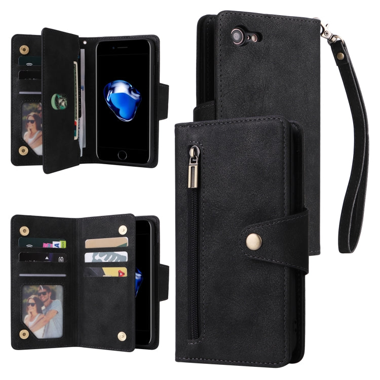 Rivet Buckle 9 Cards Three Fold Leather Phone Case, For iPhone 7/8/SE 2020, For iPhone 7 Plus/8 Plus, For iPhone 11, For iPhone 11 Pro, For iPhone 12, For iPhone 12 mini, For iPhone 12 Pro Max, For iPhone 13 mini, For iPhone X/XS