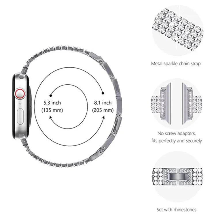 สายรัดนาฬิกาโลหะแนวเพชรสี่แถว สำหรับ Apple Watch Series, 7 41mm / 6&SE&5&4 40mm / 3&2&1 38mm, 7 45mm / 6&SE&5&4 44mm / 3&2&1 42mm