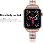 สายรัดนาฬิกาโลหะแนวเพชรสี่แถว สำหรับ Apple Watch Series, 7 41mm / 6&SE&5&4 40mm / 3&2&1 38mm, 7 45mm / 6&SE&5&4 44mm / 3&2&1 42mm