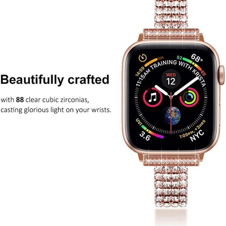 สายรัดนาฬิกาโลหะแนวเพชรสี่แถว สำหรับ Apple Watch Series, 7 41mm / 6&SE&5&4 40mm / 3&2&1 38mm, 7 45mm / 6&SE&5&4 44mm / 3&2&1 42mm