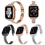 สายรัดนาฬิกาโลหะแนวเพชรสี่แถว สำหรับ Apple Watch Series, 7 41mm / 6&SE&5&4 40mm / 3&2&1 38mm, 7 45mm / 6&SE&5&4 44mm / 3&2&1 42mm