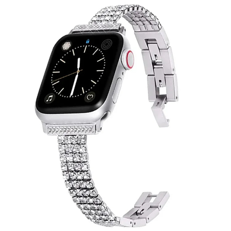 สายรัดนาฬิกาโลหะแนวเพชรสี่แถว สำหรับ Apple Watch Series, 7 41mm / 6&SE&5&4 40mm / 3&2&1 38mm, 7 45mm / 6&SE&5&4 44mm / 3&2&1 42mm