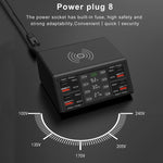 แท่นชาร์จไร้สายดิจิทัลแสดงผลอัจฉริยะ 838w 9 in 1 100W 4 PD 3.0 USB-C / Type-C + 4 QC 3.0 USB พอร์ต พร้อมปลั๊ก EU, US, UK, AU
