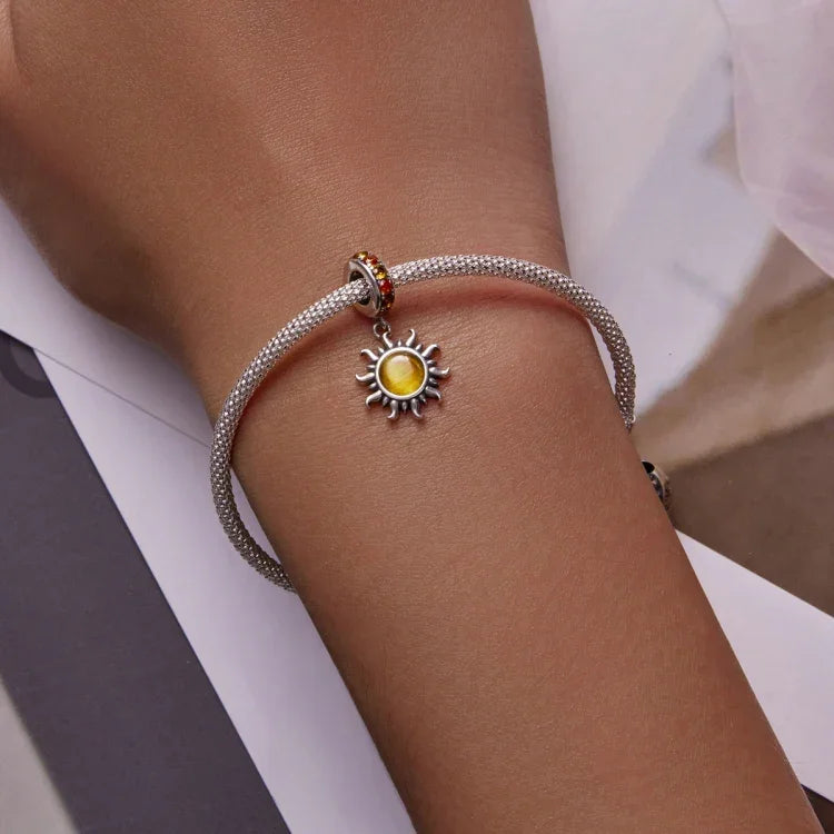 สร้อยข้อมือและสร้อยคอ DIY จี้รูปดวงอาทิตย์เล็กเงินสเตอร์ลิง S925, ดวงอาทิตย์เล็ก