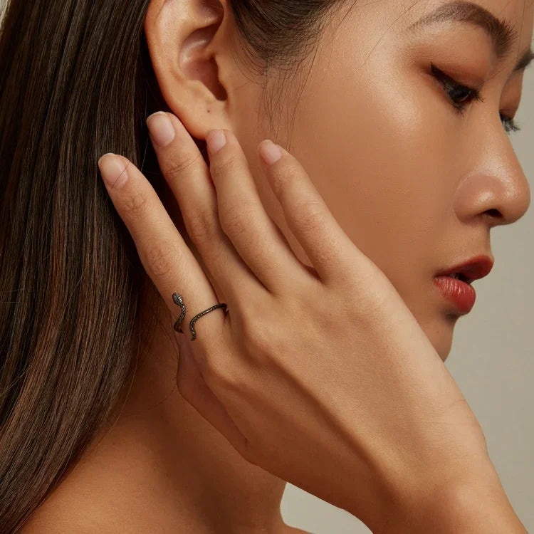 แหวนเงินสเตอร์ลิง S925 รูปงูลึกลับสำหรับผู้หญิง, งูลึกลับ