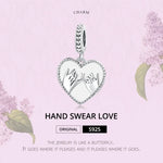 จี้มือจับมือรูปหัวใจเงินสเตอร์ลิง S925 อุปกรณ์ทำสร้อยข้อมือสร้อยคอ DIY ลายมือจับมือ