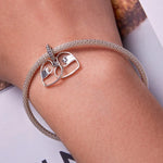 จี้มือจับมือรูปหัวใจเงินสเตอร์ลิง S925 อุปกรณ์ทำสร้อยข้อมือสร้อยคอ DIY ลายมือจับมือ