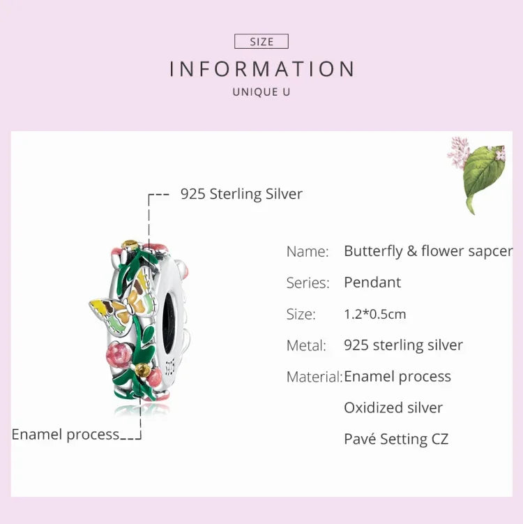 ลูกปัดดอกผีเสื้อเงินสเตอร์ลิง S925 อุปกรณ์ทำสร้อยข้อมือสร้อยคอ DIY ลายดอกผีเสื้อ