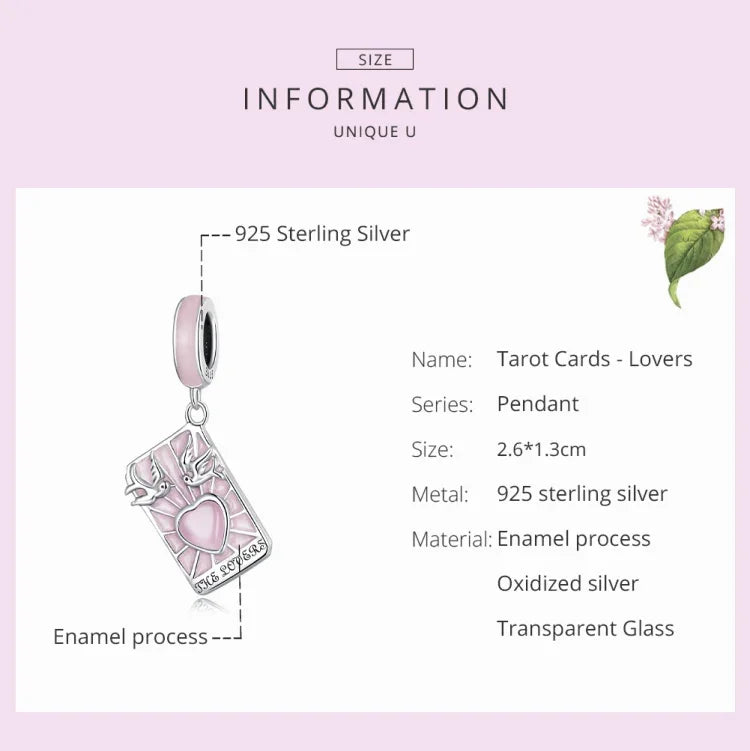 จี้สร้อยข้อมือ DIY เงินสเตอร์ลิง S925 ลายไพ่ทาโรต์คนรัก Tarot Lover