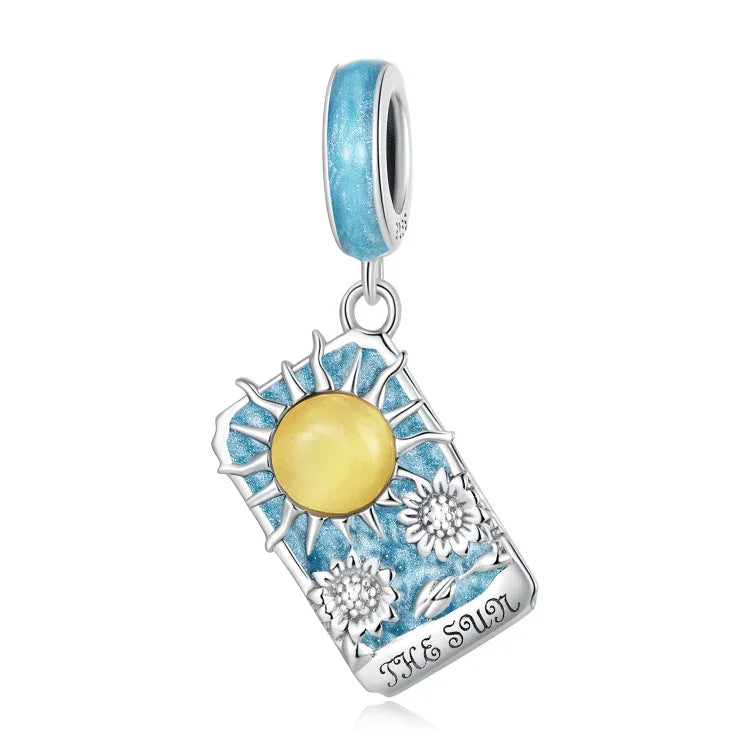 จี้สร้อยข้อมือ DIY เงินสเตอร์ลิง S925 ลายไพ่ทาโรต์ดวงอาทิตย์ Tarot Sun