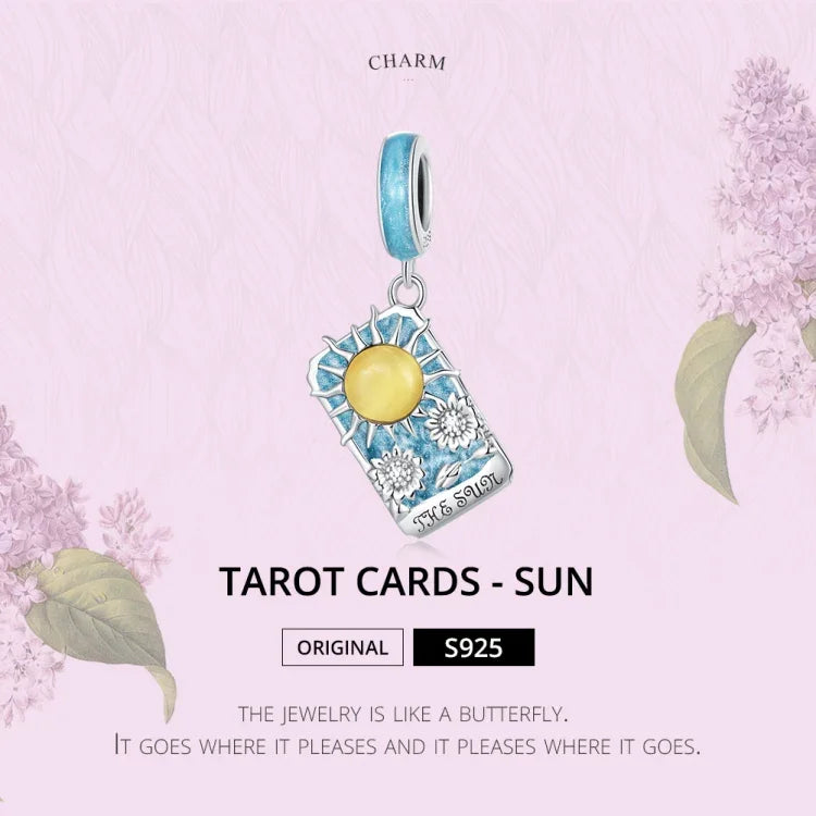 จี้สร้อยข้อมือ DIY เงินสเตอร์ลิง S925 ลายไพ่ทาโรต์ดวงอาทิตย์ Tarot Sun