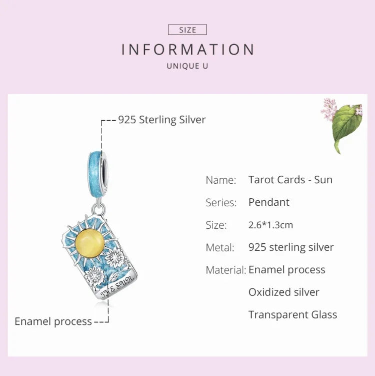 จี้สร้อยข้อมือ DIY เงินสเตอร์ลิง S925 ลายไพ่ทาโรต์ดวงอาทิตย์ Tarot Sun