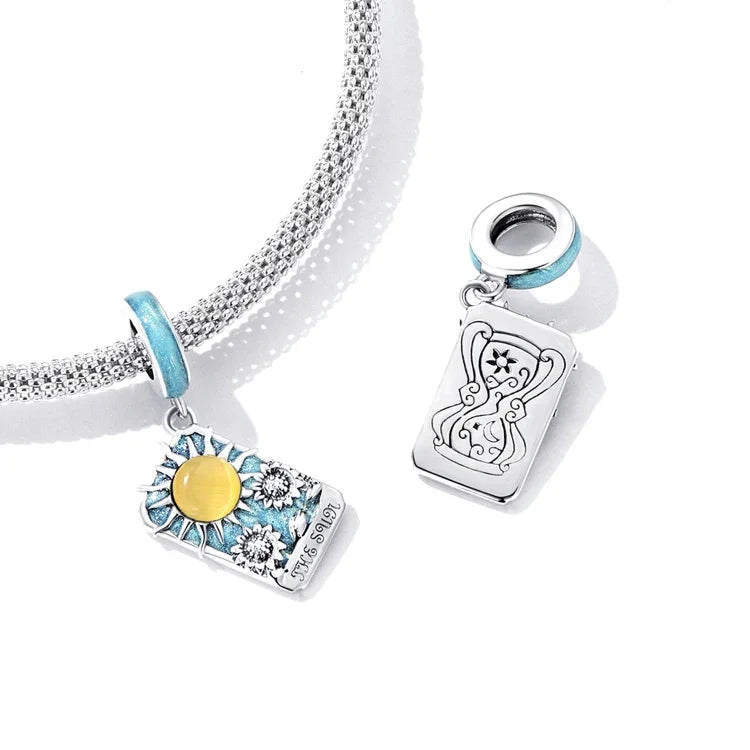 จี้สร้อยข้อมือ DIY เงินสเตอร์ลิง S925 ลายไพ่ทาโรต์ดวงอาทิตย์ Tarot Sun