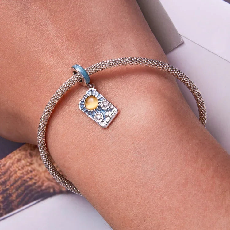 จี้สร้อยข้อมือ DIY เงินสเตอร์ลิง S925 ลายไพ่ทาโรต์ดวงอาทิตย์ Tarot Sun
