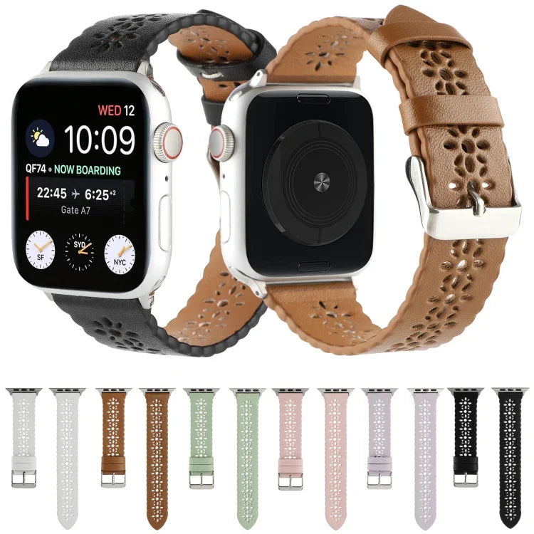 สายหนังแท้กลวงสำหรับ Apple Watch Series, 7 41มม. / 6&SE&5&4 40มม. / 3&2&1 38มม., 7 45มม. / 6&SE&5&4 44มม. / 3&2&1 42มม.