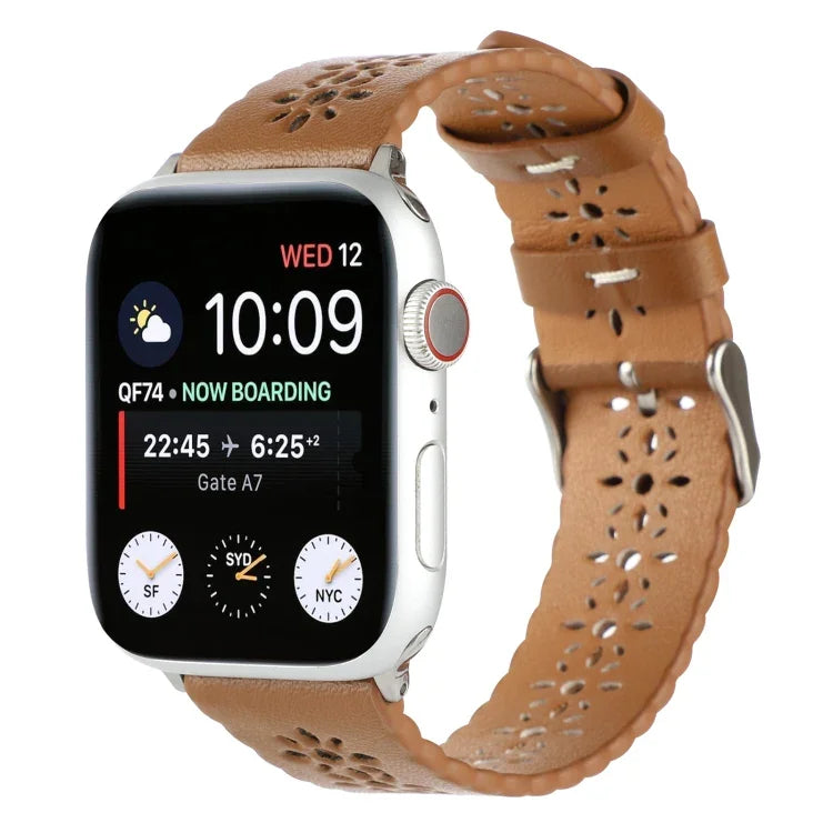 สายหนังแท้กลวงสำหรับ Apple Watch Series, 7 41มม. / 6&SE&5&4 40มม. / 3&2&1 38มม., 7 45มม. / 6&SE&5&4 44มม. / 3&2&1 42มม.
