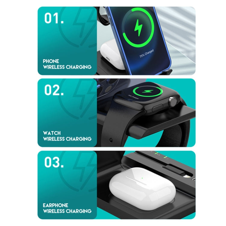 D2 ที่ชาร์จไร้สายเร็ว 15W สูงสุด 6 in 1 แบบมัลติฟังก์ชันพร้อมที่วาง