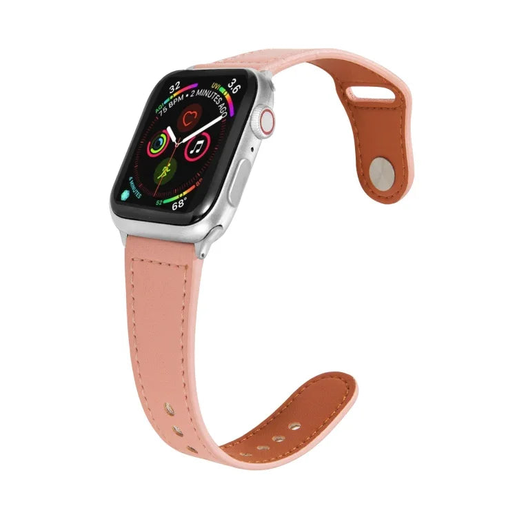 สายรัดนาฬิกาหนังพร้อมหัวเข็มขัดสีเงินแบบตะปูสำหรับ Apple Watch Series, 7 41มม. / 6&SE&5&4 40มม. / 3&2&1 38มม., 7 45มม. / 6&SE&5&4 44มม. / 3&2&1 42มม.