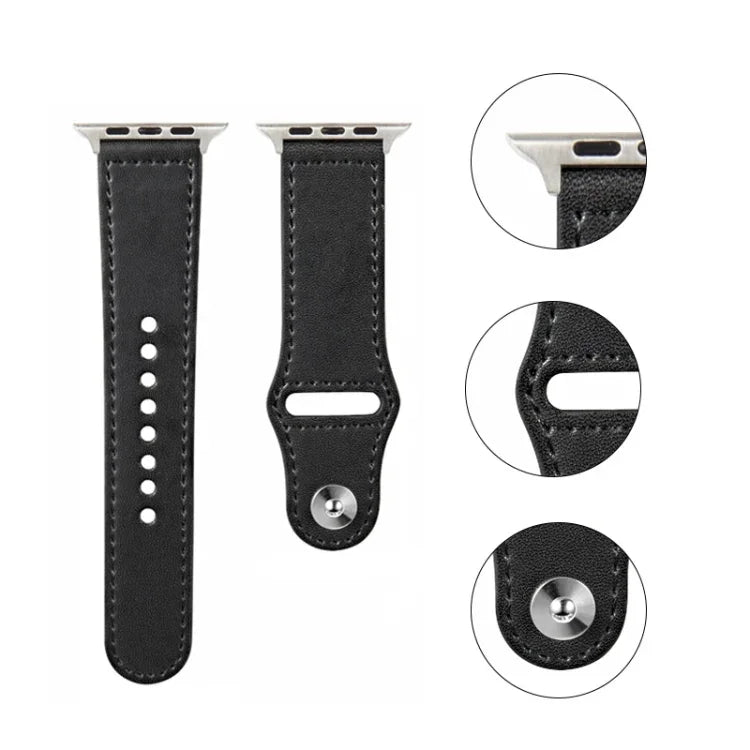 สายรัดนาฬิกาหนังพร้อมหัวเข็มขัดสีเงินแบบตะปูสำหรับ Apple Watch Series, 7 41มม. / 6&SE&5&4 40มม. / 3&2&1 38มม., 7 45มม. / 6&SE&5&4 44มม. / 3&2&1 42มม.