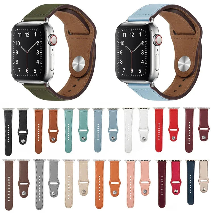 สายรัดนาฬิกาหนังพร้อมหัวเข็มขัดสีเงินแบบตะปูสำหรับ Apple Watch Series, 7 41มม. / 6&SE&5&4 40มม. / 3&2&1 38มม., 7 45มม. / 6&SE&5&4 44มม. / 3&2&1 42มม.