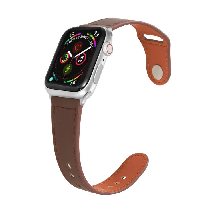 สายรัดนาฬิกาหนังพร้อมหัวเข็มขัดสีเงินแบบตะปูสำหรับ Apple Watch Series, 7 41มม. / 6&SE&5&4 40มม. / 3&2&1 38มม., 7 45มม. / 6&SE&5&4 44มม. / 3&2&1 42มม.