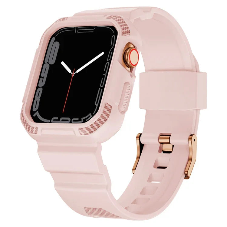 สายรัดนาฬิกาซิลิโคนลายคาร์บอนไฟเบอร์แบบบูรณาการสำหรับ Apple Watch Series, 7 41มม. / 6&SE&5&4 40มม. / 3&2&1 38มม., 7 45มม. / 6&SE&5&4 44มม. / 3&2&1 42มม.