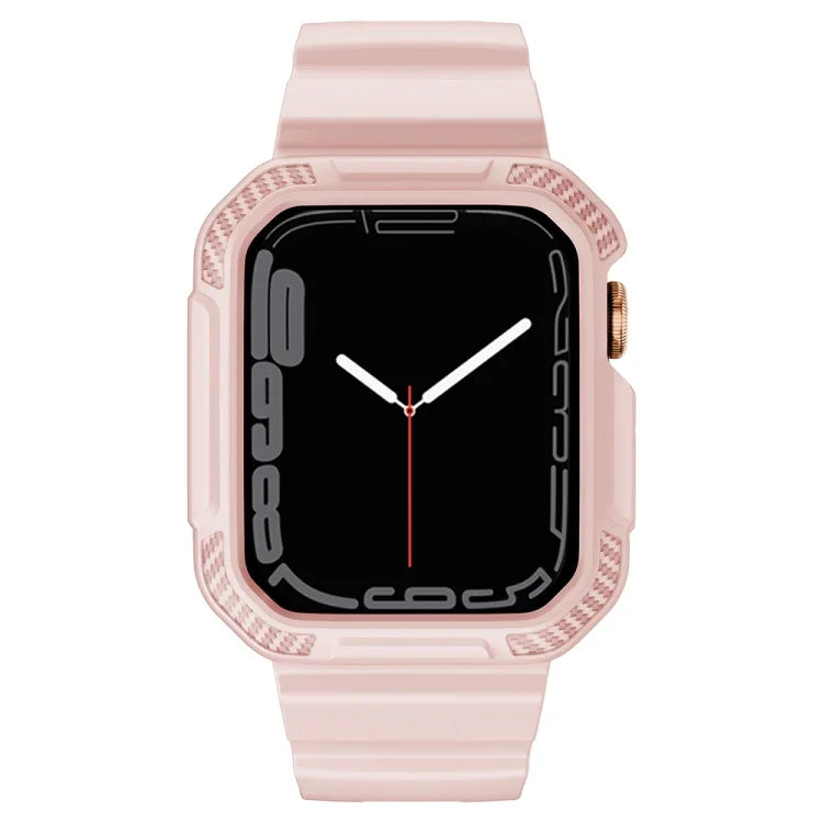 สายรัดนาฬิกาซิลิโคนลายคาร์บอนไฟเบอร์แบบบูรณาการสำหรับ Apple Watch Series, 7 41มม. / 6&SE&5&4 40มม. / 3&2&1 38มม., 7 45มม. / 6&SE&5&4 44มม. / 3&2&1 42มม.
