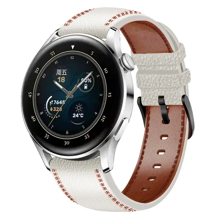 สายรัดนาฬิกาหนังแท้เย็บด้าย สำหรับ Samsung Galaxy Watch 3 45 มม. สำหรับ Huawei Watch GT 3 46 มม.