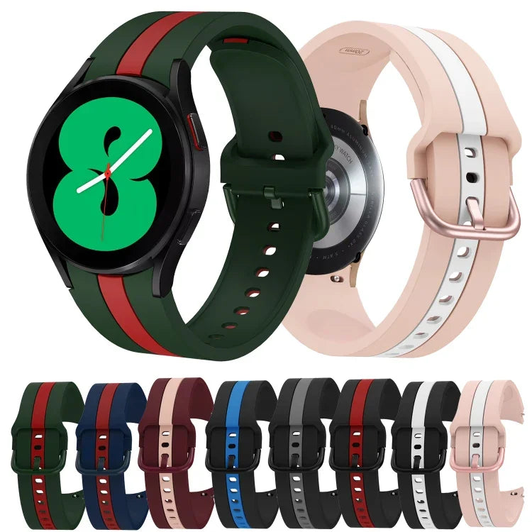 สายซิลิโคนลายเส้นแนวตั้งสามเส้นสองสี สำหรับ Samsung Galaxy Watch4 ขนาด 40/44 มม. / Watch4 Classic ขนาด 42/46 มม.