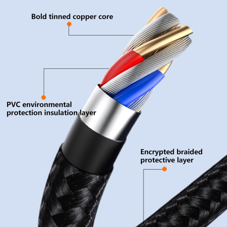 สายชาร์จข้อมูลถัก 3 in 1 6A 66W USB เป็น 8 พิน + Micro USB + USB-C / Type-C ชาร์จเร็ว USB เป็น 8 พิน+Micro USB+Type-C