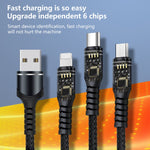 สายชาร์จข้อมูลถัก 3 in 1 6A 66W USB เป็น 8 พิน + Micro USB + USB-C / Type-C ชาร์จเร็ว USB เป็น 8 พิน+Micro USB+Type-C