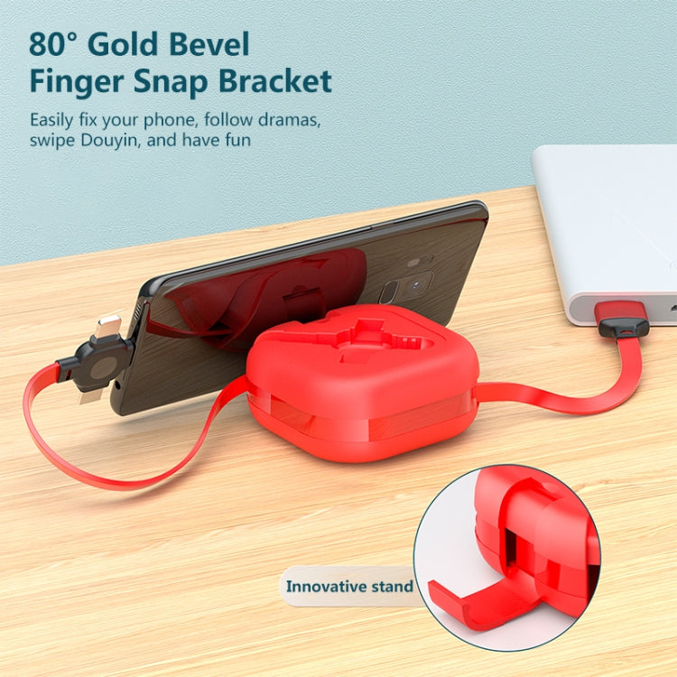 สายชาร์จโทรศัพท์แบบยืดหด 3 in 1 USB เป็น 8 พิน + Micro USB + USB-C / Type-C พร้อมที่วางโทรศัพท์มือถือ