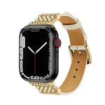 สายรัดนาฬิกาหนังประดับเพชรไข่มุกสำหรับ Apple Watch Series, 7 41มม. / 6&SE&5&4 40มม. / 3&2&1 38มม., 7 45มม. / 6&SE&5&4 44มม. / 3&2&1 42มม.