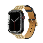สายรัดนาฬิกาหนังประดับเพชรไข่มุกสำหรับ Apple Watch Series, 7 41มม. / 6&SE&5&4 40มม. / 3&2&1 38มม., 7 45มม. / 6&SE&5&4 44มม. / 3&2&1 42มม.