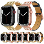 สายรัดนาฬิกาหนังประดับเพชรไข่มุกสำหรับ Apple Watch Series, 7 41มม. / 6&SE&5&4 40มม. / 3&2&1 38มม., 7 45มม. / 6&SE&5&4 44มม. / 3&2&1 42มม.